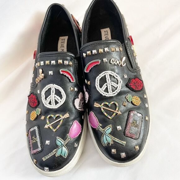 Steve Madden Jcraze Black Slip Ons Embellished 5M - Picture 3 of 12